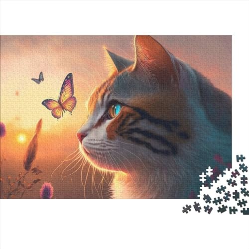 500-teiliges Puzzle für Erwachsene, Katzen- und Schmetterlingspuzzle, Familienspiel, Holzpuzzle, 500 Teile (52 x 38 cm) von LBLmoney