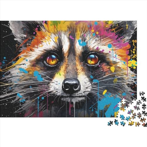 Bunte Kunst-Waschbär-Puzzles, 1000 Teile, Holzpuzzles, Erwachsenen-Puzzlespiele, Lernspielzeug, 1000 Stück (75 x 50 cm) von LBLmoney