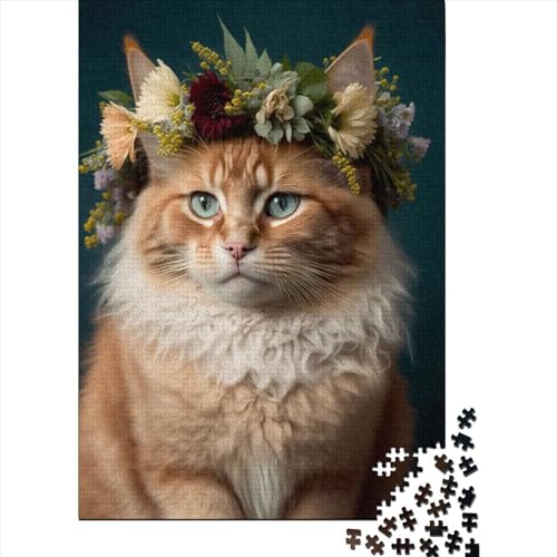 Cat with Flowers Crown Puzzle 300 Teile,Puzzle Für Erwachsene, Impossible Puzzle, Geschicklichkeitsspiel Für Die Ganze Familie,Puzzle Legespiel- Erwachsenenpuzzle Puzzel 300pcs (40x28cm) von LBLmoney