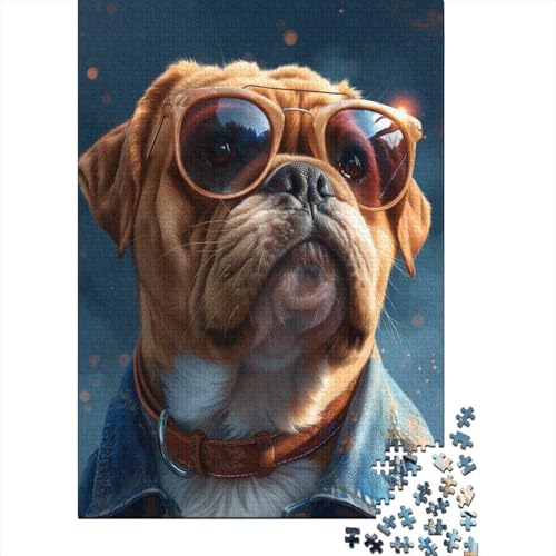 Cooles Bulldoggen-Puzzle 1000 Teile für Teenager, Geschenke, Holzpuzzles, Holzpuzzles, Puzzles für Erwachsene, Lernspiel, Herausforderungsspielzeug, 1000 Stück (75 x 50 cm) von LBLmoney