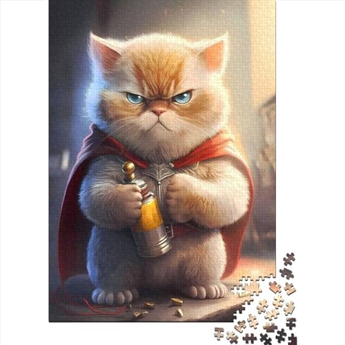 Cute Superhero Kitten Cat 1000 Stück Puzzles Für Erwachsene Teenager Stress Abbauen Familien-Puzzlespiel 1000-teiliges Puzzle Kinder Lernspiel Spielzeug Geschenk Puzzel 1000pcs (75x50cm) von LBLmoney