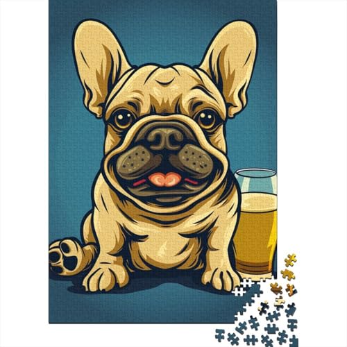 Französische Bulldoggen-Puzzles, 1000 Teile, Puzzle für Erwachsene, Lernspiel, Herausforderungsspielzeug, 1000 Teile (75 x 50 cm) von LBLmoney