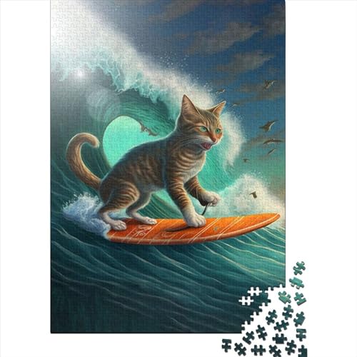 Funny Cat Surfing 1 Puzzle 500 Teile,für Erwachsene, Impossible Puzzle,farbenfrohes Legespiel,Geschicklichkeitsspiel Für Die Ganze Familie,Erwachsenenpuzzle Puzzel 500pcs (52x38cm) von LBLmoney