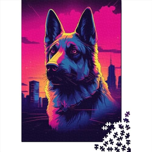 German Shepherd Sunset 500 Teile, Impossible Puzzle,Geschicklichkeitsspiel Für Die Ganze Familie, Erwachsenenpuzzle Ab 14 Jahren Puzzel 500pcs (52x38cm) von LBLmoney