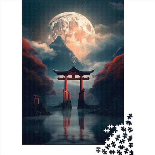 Japanese Torii Gate Moon Puzzle 500 Teile,für Erwachsene, Impossible Puzzle,farbenfrohes Legespiel,Geschicklichkeitsspiel Für Die Ganze Familie,Erwachsenenpuzzle Puzzel 500pcs (52x38cm) von LBLmoney