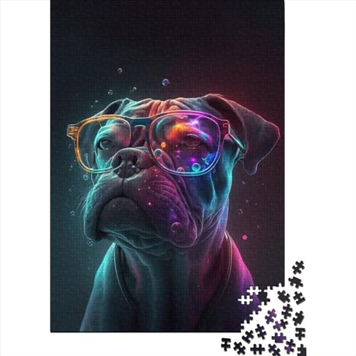 Neon Glasses Dog Puzzle 500 Teile,Puzzle Für Erwachsene, Impossible Puzzle,Puzzle Farbenfrohes Legespiel,Geschicklichkeitsspiel Für Die Ganze Familie Puzzel 500pcs (52x38cm) von LBLmoney