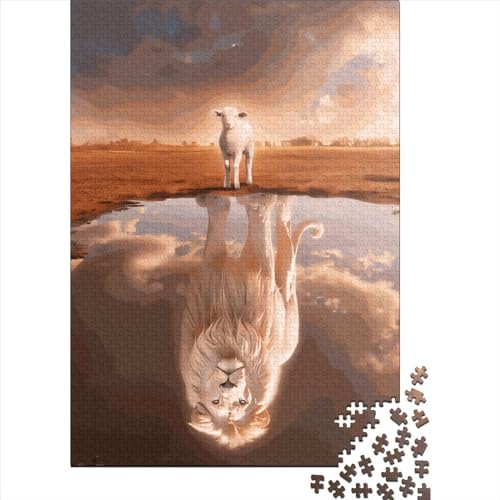 Puzzle 1000 Teile Löwe und Lamm Puzzles für Erwachsene 1000 Teile Holzpuzzles Pädagogische intellektuelle Dekomprimierungsspiele 1000 Stück (75 x 50 cm) von LBLmoney