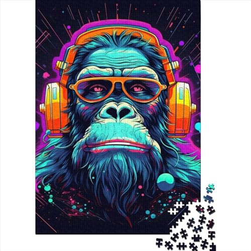 Puzzle 300 Teile Affe Dj Musik Puzzles Erwachsene und Jugendliche Schwierigkeitsgrad Puzzles Holzquadratpuzzles Lernspiele Spielzeug 300 Stück (40x28cm) von LBLmoney