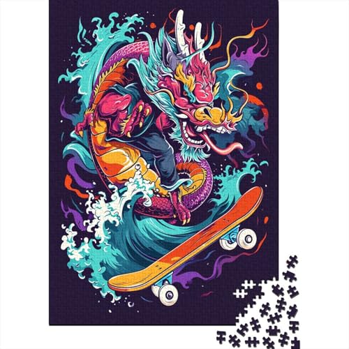 Skateboard-Drache-Puzzle 1000 Teile für Erwachsene, Puzzle 1000 Teile, Lernpuzzle 1000 Teile (75 x 50 cm) von LBLmoney