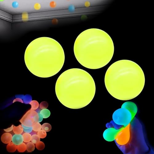 LCRORO Glorbs Balls – Glorbs Sticky Balls, Glorbs Glow Balls, im Dunkeln leuchtende, klebrige Bälle, die an der Decke haften, for Kinder und Erwachsene(Yellow 4pc) von LCRORO