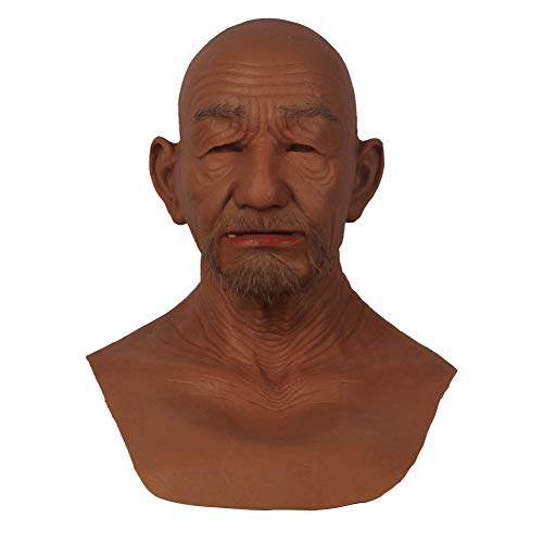 LCUPPON Realistische Alte Gesicht Silikon Maske mit Bart für Crossdresser Cosplay Halloween (Braun) von LCUPPON