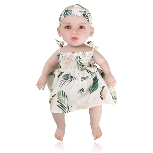 LCUPPON Ganzkörper Silikon Reborn Baby Puppe 18.5 Zoll Realistische Silikon Baby Puppe (Beige) von LCUPPON