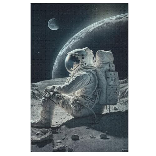 Astronaut Holzpuzzle Für Erwachsene Teenager Stress Abbauen Familien-Puzzlespiel Poster 1000-teiliges Puzzle Kinder Lernspiel 78×53cm von LCWWW