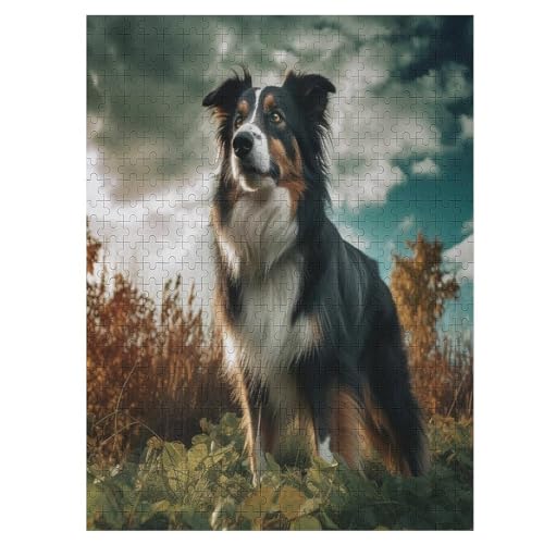 Border Collie Holzpuzzle 500 Teile Klassische Puzzles Erwachsene Kinder Puzzle DIY Kit Holzspielzeug Einzigartiges Geschenk 55×41cm von LCWWW