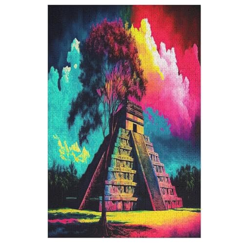 Chichen Itza Holzpuzzle Für Erwachsene Teenager Stress Abbauen Familien-Puzzlespiel Poster 1000-teiliges Puzzle Kinder Lernspiel 78×53cm von LCWWW