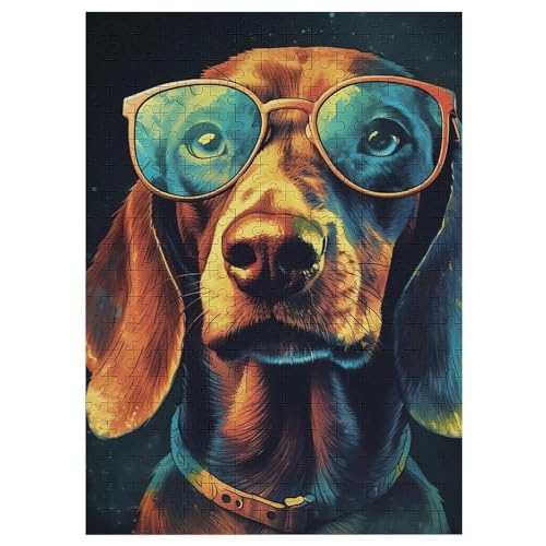 Dachshund Hund Holzpuzzle - Puzzle Für Erwachsene, 300-teilige Puzzles Für Teenager Und Kinder, Herausfordernde Spiele 42×30cm von LCWWW