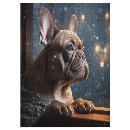 Französische Bulldogge Puzzle 300 Teile, Holzpuzzle Herausforderndes Geschicklichkeitsspiel, Kinder Erwachsenenpuzzle Ab 12 Jahren 42×30cm von LCWWW