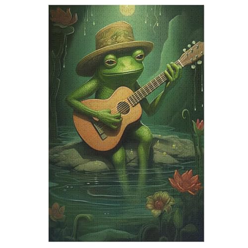 Frosch Playing Guitar Puzzles 1000 Teile Erwachsener Kniffel Spaß, Holzpuzzle Kinder Erwachsene, Impossible Puzzle Schwer 78×53cm von LCWWW