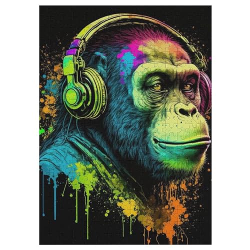 Gorillas Holzpuzzle Für Erwachsene Teenager Stress Abbauen Familien-Puzzlespiel Poster 300-teiliges Puzzle Kinder Lernspiel 42×30cm von LCWWW