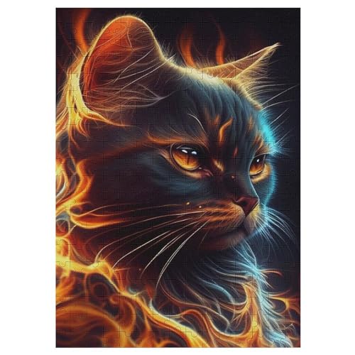 Holzpuzzles 300 Teile Katze Fire Pet Animals -Puzzle Für Jungen Und Mädchen, Schwierigkeitsgrad, Lernspiele, Familienspielzeug 42×30cm von LCWWW