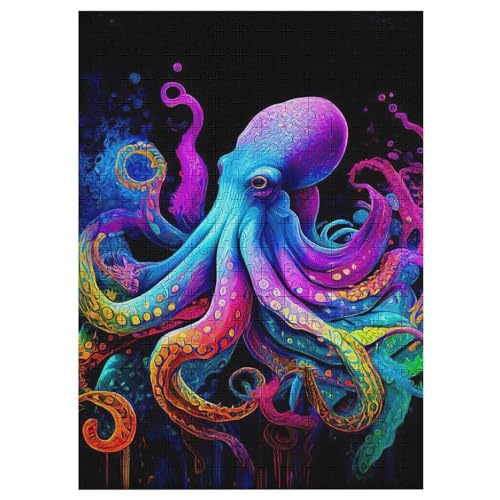 Holzpuzzles 300 Teile Oktopus -Puzzle Für Jungen Und Mädchen, Schwierigkeitsgrad, Lernspiele, Familienspielzeug 42×30cm von LCWWW