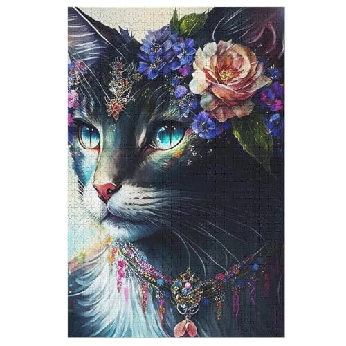 Katze Holzpuzzle 1000 Teile Klassische Puzzles Erwachsene Kinder Puzzle DIY Kit Holzspielzeug Einzigartiges Geschenk 78×53cm von LCWWW