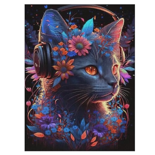 Katze -Puzzle, 500 Teile,Holzpuzzle Für Erwachsene Kinder, Lustiges Spielzeug, Denkspiel, Bildungsspiel, 55×41cm von LCWWW