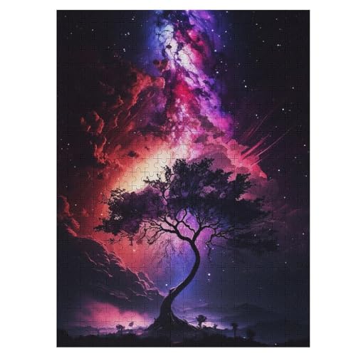 Puzzles Für Erwachsene, 500 Teile, Kosmischer Lebensbaum, Kreative Holzpuzzles, Praktisches Spiel, Familiendekoration 55×41cm von LCWWW