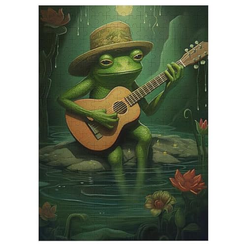 Puzzles Für Erwachsene Frosch Playing Guitar, 300 Teile, Puzzle Aus Holz Für Erwachsene Und Kinder Ab 12 Jahren, Lernspielzeug 42×30cm von LCWWW