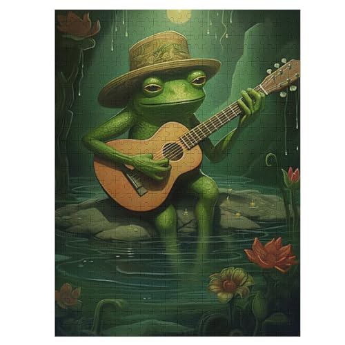 Puzzles Für Erwachsene Frosch Playing Guitar,500-teilige Puzzle Für Erwachsene Und Kinder Ab 12 Jahren, Holzpuzzles Für Die Heimdekoration, 55×41cm von LCWWW