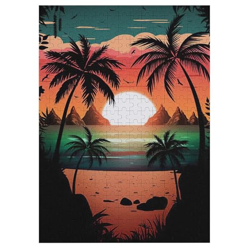 Retro Strand Sonnenuntergang 300 Teile Premium-Puzzles Für Erwachsene Kinder- Holzpuzzles Spaß Und Lernspiele - Perfekte Puzzle-Geschenke 42×30cm von LCWWW