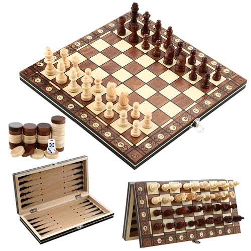 Magnetisches Schachspiel aus Holz, 3-in-1-Schachspiel aus Holz, Hochwertiges Schachbrett mit faltbarem Schach (29 cm x 29 cm), Schach für Kinder, Faltbares Chess Board, EIN guter Begleiter für Reisen von LCXCXY