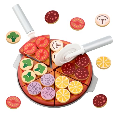 Pizza Set Holz,27-Pizza Kinderküche Zubehör,Spielzeug Lebensmittel für Kaufladen zubehör Holz,DIY-spielküche zubehör Holz für alle Arten von Kinder kinderküche zubehör von LCXCXY