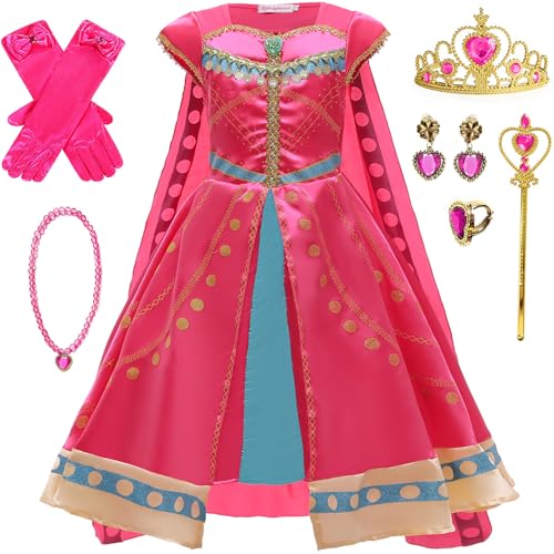 LCXYYY Mädchen Jasmin Kostüm Lang Arabischer Tanz Kinder Kleider mit Umhang Weihnachten Karneval Halloween Party Fest Aladdin Jasmine Prinzessin Kostüm Verkleidung, Rose, 3-9 Jahre von LCXYYY