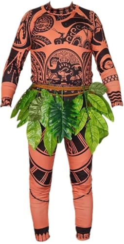 LCXYYY Maui Kostüm Kinder Fasching Cosplay Ozean Abenteuer Halbgott Maui Outfit Tattoos Top und Hosen mit Zubehör Anzug Halloween Weihnachten Karneval Party für Kinder Geschenke von LCXYYY