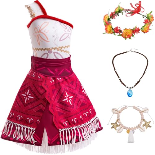 LCXYYY Vaiana Kostüm Mädchen Cosplay Prinzessin Vaiana 2 One Shoulder Festkleid mit Girlande Kette Armband für Halloween Weihnachten Karneval Party Geburtstag Ballkleid Verkleidung Alter 2-13 Jahre von LCXYYY