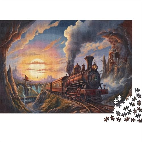 1000 Teile Dampfzug-Puzzle für Erwachsene und Kinder, kreatives rechteckiges Puzzle, Holzpuzzle, lustiges Lernspielzeug, 1000 Teile (75 x 50 cm) von LCZLCZ