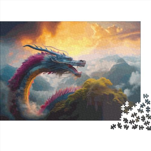 1000 Teile Fantasy-Drachen-Puzzle für Erwachsene und Kinder, kreatives rechteckiges Puzzle, Holzpuzzle, lustiges Lernspielzeug, 1000 Teile (75 x 50 cm) von LCZLCZ