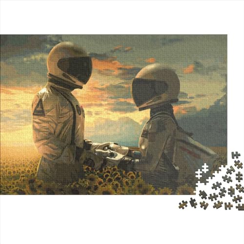 1000 Teile Paar-Astronauten-Puzzle für Erwachsene und Kinder, kreatives rechteckiges Puzzle, Holzpuzzle, lustiges Lernspielzeug, 1000 Teile (75 x 50 cm) von LCZLCZ