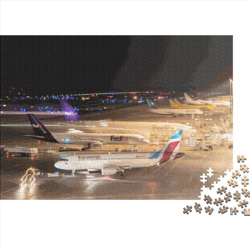 1000 Teile Puzzle Nachtaktivität Flughafen Puzzles für Erwachsene Holzbrettpuzzles Anspruchsvolles Spiel 1000 Teile (75x50cm) von LCZLCZ