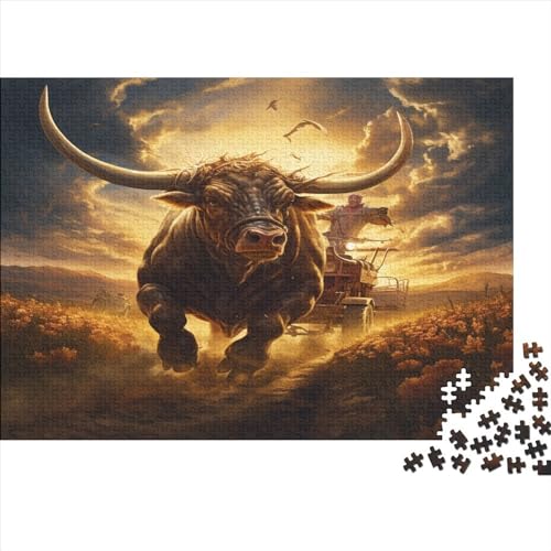 1000 Teile Tier-Stier-Puzzle für Erwachsene und Kinder, kreatives rechteckiges Puzzle, Holzpuzzle, lustiges Lernspielzeug, 1000 Teile (75 x 50 cm) von LCZLCZ