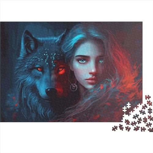 1000 Teile Wolf und Mann Puzzle für Erwachsene und Kinder, kreatives rechteckiges Puzzle, Holzpuzzle, lustiges Lernspielzeug, 1000 Teile (75 x 50 cm) von LCZLCZ