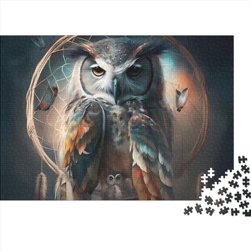 1000-teiliges Holzpuzzle, AI Art Owl Jigsaw, kreatives rechteckiges Puzzle, Geschenk für Familienspiel, Freunde, 1000 Stück (75 x 50 cm) von LCZLCZ