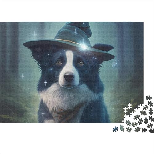 1000-teiliges Holzpuzzle, süßes magisches Border Collie-Puzzle, Heim-Wanddekoration, Lernspielzeug, Geschenk für Familienspiel, 1000 Stück (75 x 50 cm) von LCZLCZ