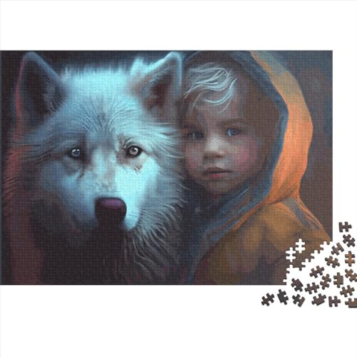 1000-teiliges Puzzle Wolf und Junge für Erwachsene Kinder Holzpuzzle Lernspielzeug 1000 Teile (75 x 50 cm) von LCZLCZ