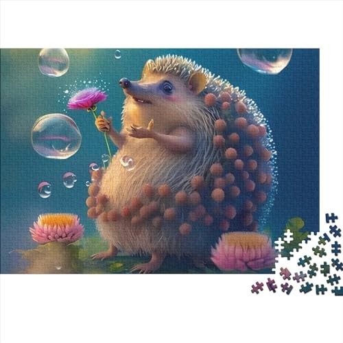 1000-teiliges Puzzle für Erwachsene mit süßem Igel, Holzpuzzle, pädagogisches Denkspiel, lustiges Familienspiel, 1000 Teile (75 x 50 cm) von LCZLCZ