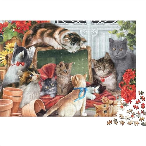 1000-teiliges Puzzle für Erwachsene mit süßer Katze, Holzpuzzle, pädagogisches Denkspiel, lustiges Familienspiel, 1000 Teile (75 x 50 cm) von LCZLCZ