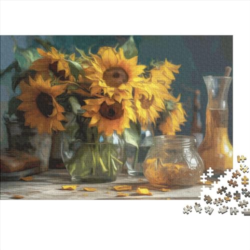 500 Teile Puzzle für Erwachsene, Sonnenblumen-Malerei-Puzzle-Sets für Familien, Holzpuzzles, Brain Challenge Puzzle, 500 Teile (52 x 38 cm) von LCZLCZ