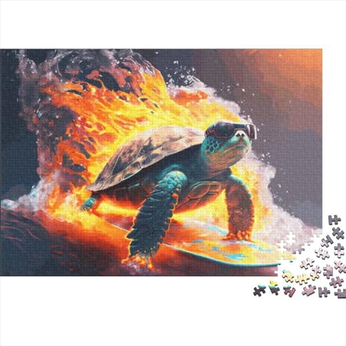 500-teiliges Puzzle mit Schildkröten-Surfen für Erwachsene, kreatives rechteckiges Holzpuzzle, Geschenk für Freunde und Familie, 500 Teile (52 x 38 cm) von LCZLCZ