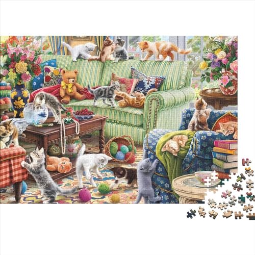 Holzpuzzle für Kinder und Erwachsene, Kätzchen spielt zu Hause, 1000 Puzzleteile, rechteckiges Puzzle, Spiel zur intellektuellen Entwicklung, 1000 Teile (75 x 50 cm) von LCZLCZ